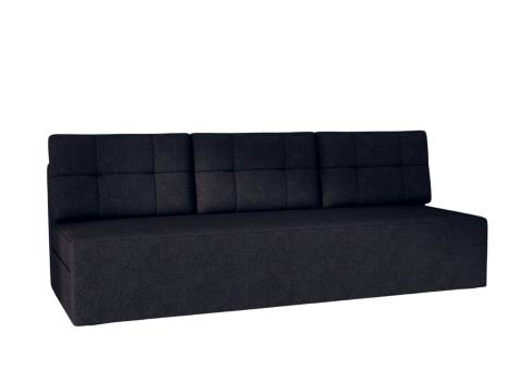 Czarna kanapa z pikowanymi poduszkami