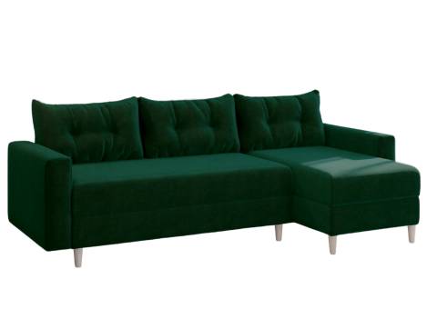 Zielony narożnik skandynawski z pikowanymi poduszkami