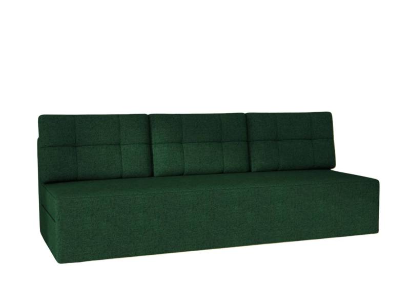 Zielona kanapa z pikowanymi poduszkami