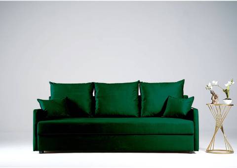 Mała sofa do salonu z funkcją spania zielona