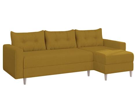 Żółty narożnik skandynawski z pikowanymi poduszkami