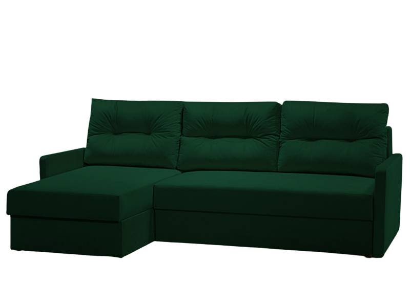 Zielony narożnik z pikowanymi poduszkami