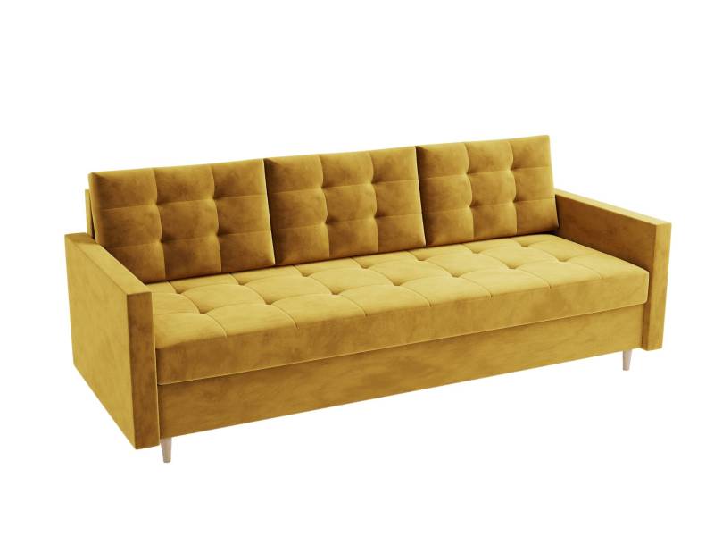 Żółta pikowana sofa welurowa
