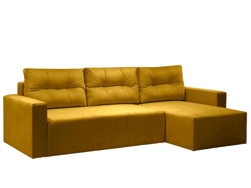 Żółty narożnik z pikowanymi poduszkami