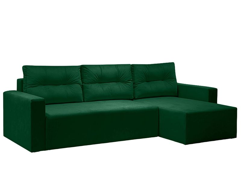 Zielony narożnik z pikowanymi poduszkami