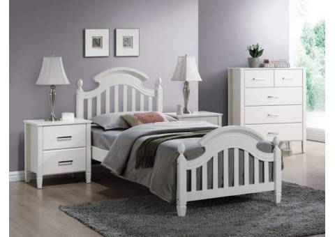 Białe pojedyncze drewniane łóżko 90x200