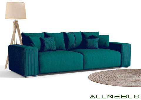 Zielona duża sofa w stylu industrialnym