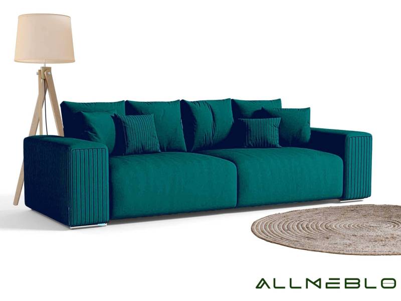Zielona duża sofa w stylu industrialnym