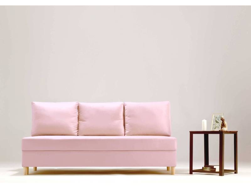 Mała skandynawska sofa w kolorze różowym