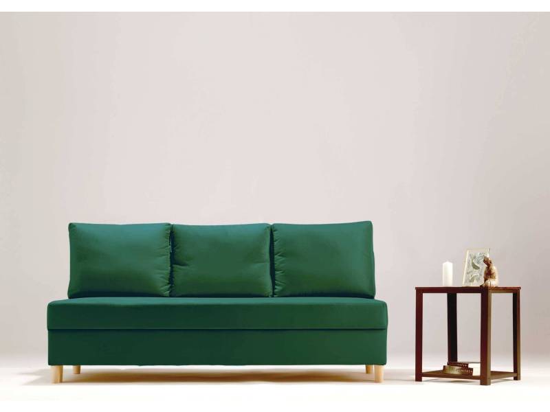 Mała skandynawska sofa w kolorze zielonym