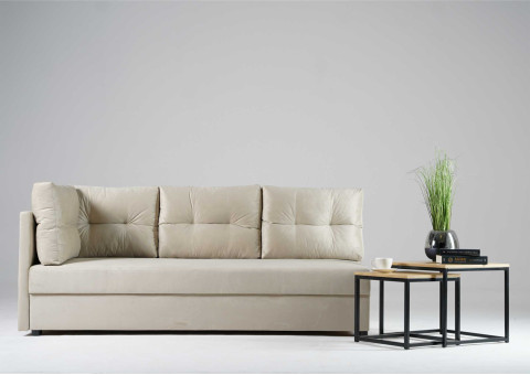 Lewa sofa rozkładana z pikowanymi poduszkami MALA