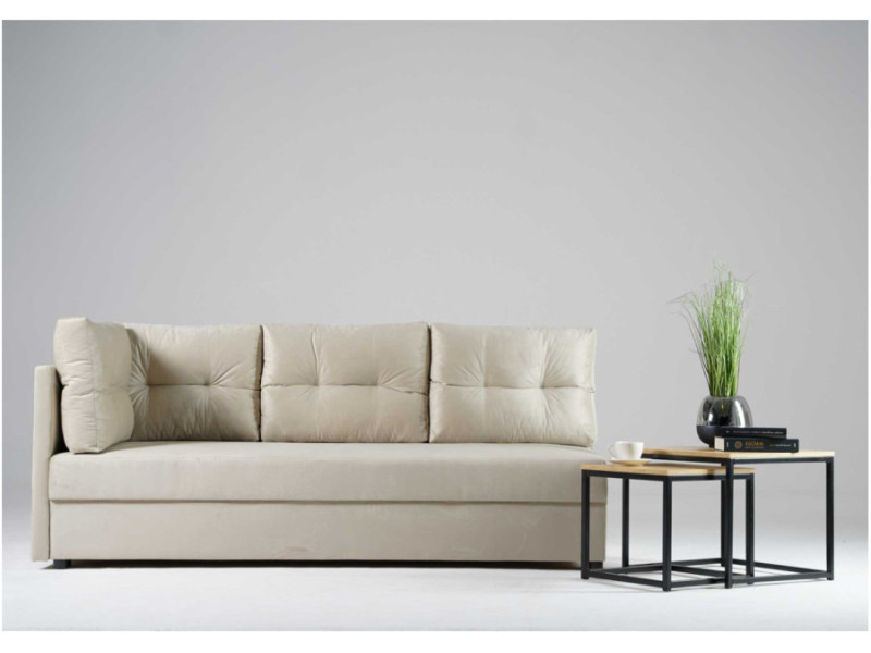 Lewa sofa rozkładana z pikowanymi poduszkami MALA