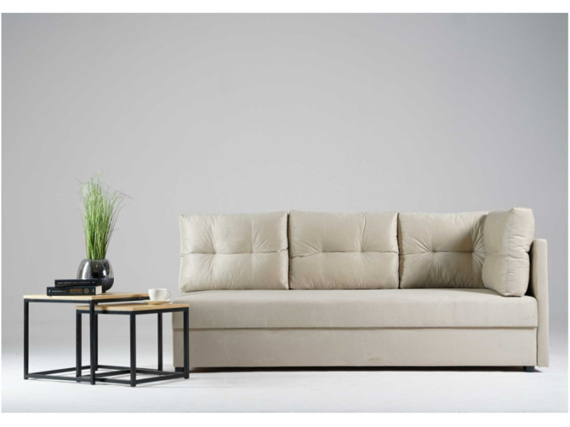 Prawa sofa rozkładana z pikowanymi poduszkami MALA