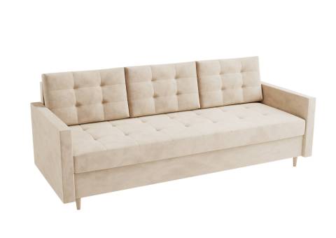Beżowa pikowana sofa welurowa