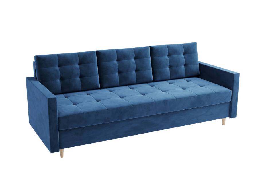 Granatowa pikowana sofa welurowa