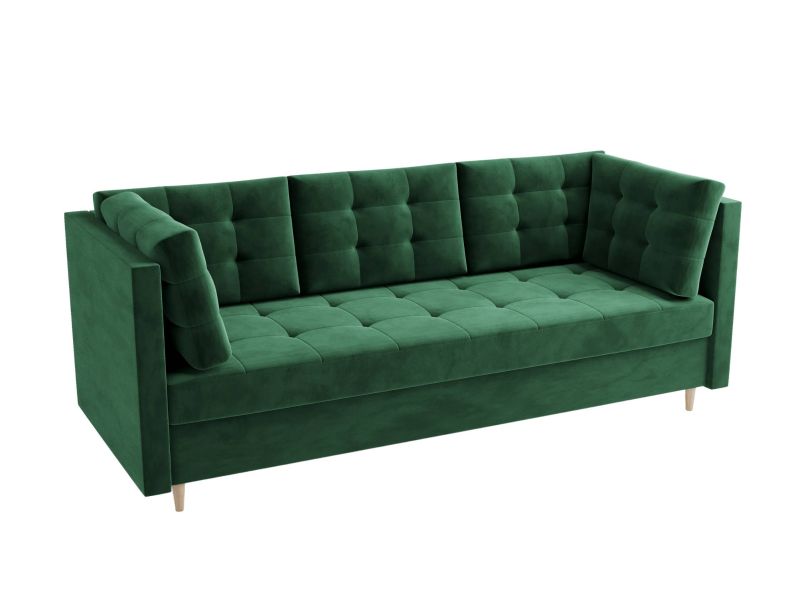 Zielona skandynawska sofa pikowana