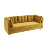 Żółta skandynawska sofa pikowana