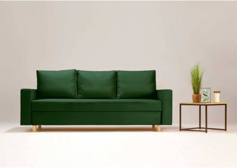 Zielona sofa na drewnianych nogach