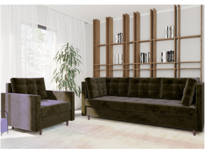 Zestaw sofa plus fotel PREGO pikowana skandynawska kanapa