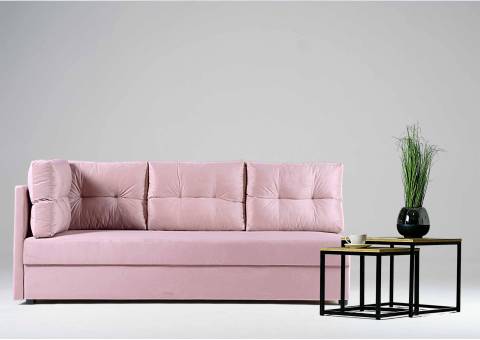 Lewa sofa rozkładana z pikowanymi poduszkami MALA