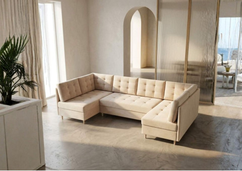 Duża pikowana rogówka PREGO U na drewnianych nogach