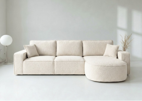 Duży Narożnik GAMMA Prawy Rozkładany Funkcja Spania 299 cm Śmietanka