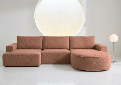 Duży Narożnik OMEGA Prawy Rozkładany Funkcja Spania 284 cm Miedziany