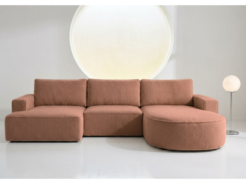 Duży Narożnik OMEGA Prawy Rozkładany Funkcja Spania 284 cm Miedziany