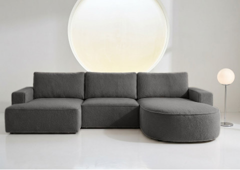 Duży Narożnik OMEGA Prawy Rozkładany Funkcja Spania 284 cm Grafitowy