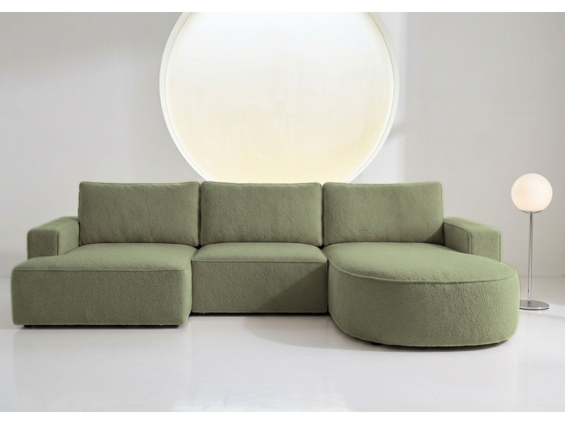 Duży Narożnik OMEGA Prawy Rozkładany Funkcja Spania 284 cm Zielony