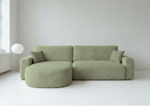 Narożnik BETA Lewy Rozkładany 242 cm Bouclé, 5 Kolorów - kolor Zieleń PRL