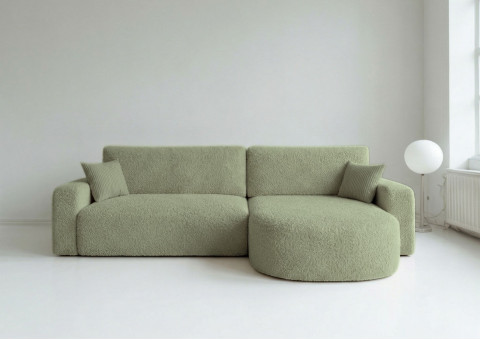 Narożnik BETA Prawy Rozkładany 242 cm Bouclé, 5 Kolorów - kolor Zieleń PRL