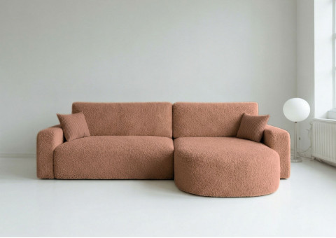 Narożnik BETA Prawy Rozkładany 242 cm Bouclé, 5 Kolorów - kolor Miedziany