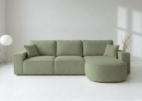 Duży Narożnik GAMMA Prawy Rozkładany 299 cm Bouclé, 5 Kolorów - kolor Zieleń PRL