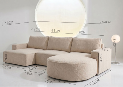 Duży Narożnik OMEGA Prawy Rozkładany 284 cm Bouclé, 5 Kolorów - zdjęcie 2