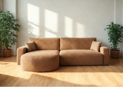 Narożnik BETA Lewy Rozkładany 242 cm Bouclé, 5 Kolorów - kolor Miedziany