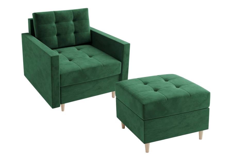 Zielony fotel z podnóżkiem