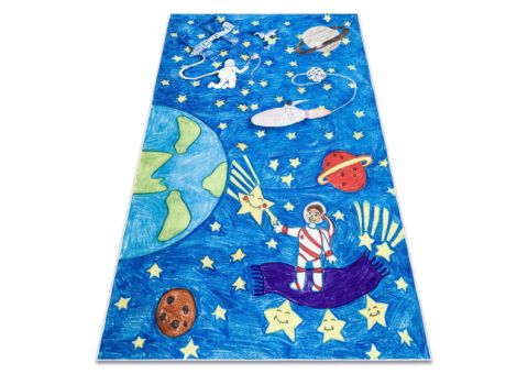 Dywan do prania BAMBINO 2265 Kosmos, rakieta dla dzieci, antypoślizgowy - niebieski