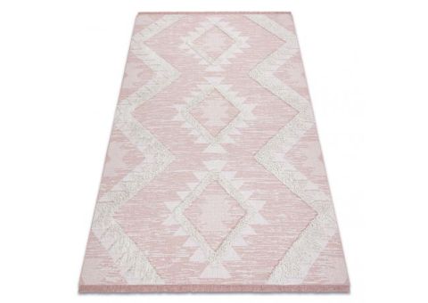 Dywan MOROC Romby 22312 Ekologiczny, EKO SIZAL frędzle - dwa poziomy runa różowy / krem, dywan z bawełny recyklingowanej