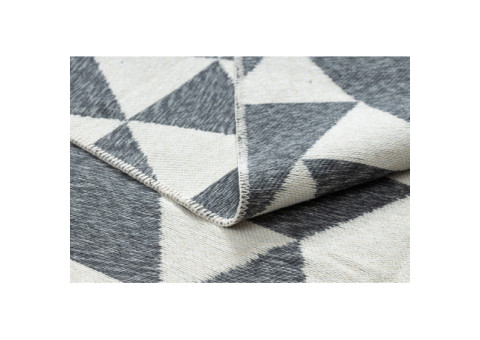 Dywan TWIN 22992 Geometryczny, bawełna, dwustronny Ekologiczny frędzle - antracyt / krem