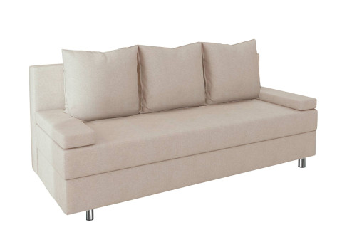 Beżowa sofa na srebrnych nóżkach
