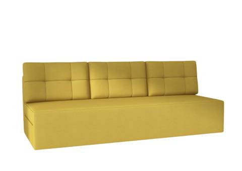 Żółta kanapa z pikowanymi poduszkami