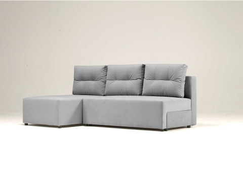 Kanapa narożna z funkcją spania i pikowanymi poduszkami PONO