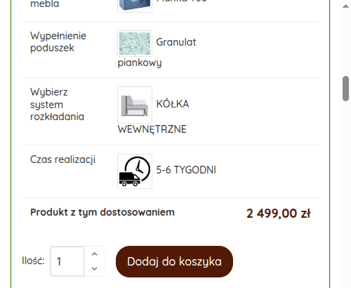 Podsumowanie konfiguracji z ceną końcową i przyciskiem Dodaj do koszyka