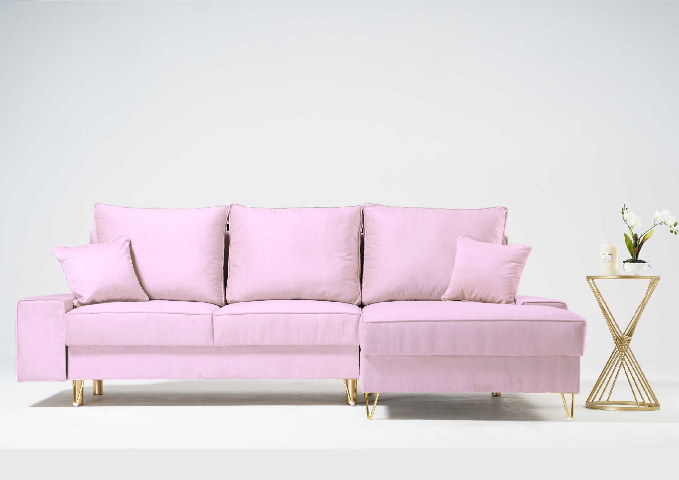 Różowy narożnik na złotych nogach