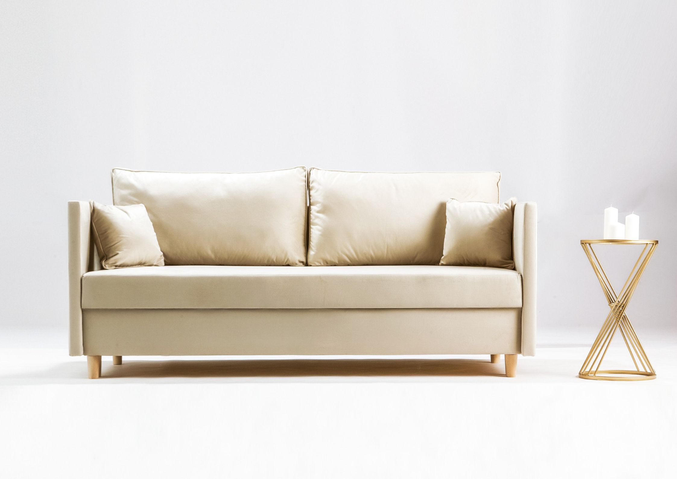 Mała sofa rozkładana w kolorze beżowym Mała sofa rozkładana w kolorze beżowym