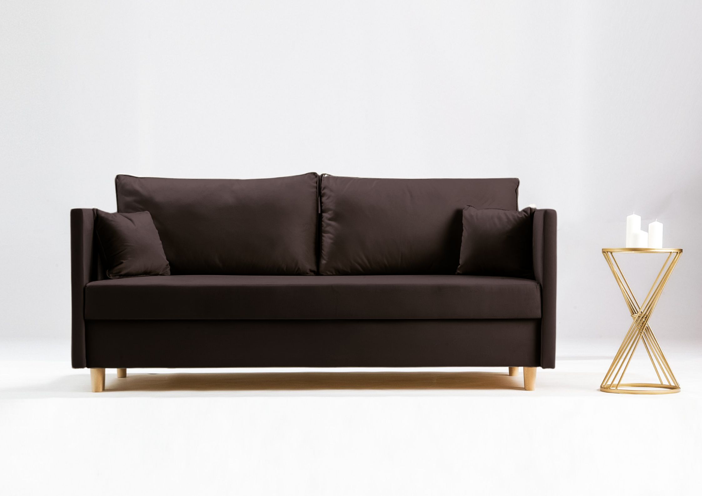 Mała sofa rozkładana w kolorze brązowym Mała sofa rozkładana w kolorze brązowym