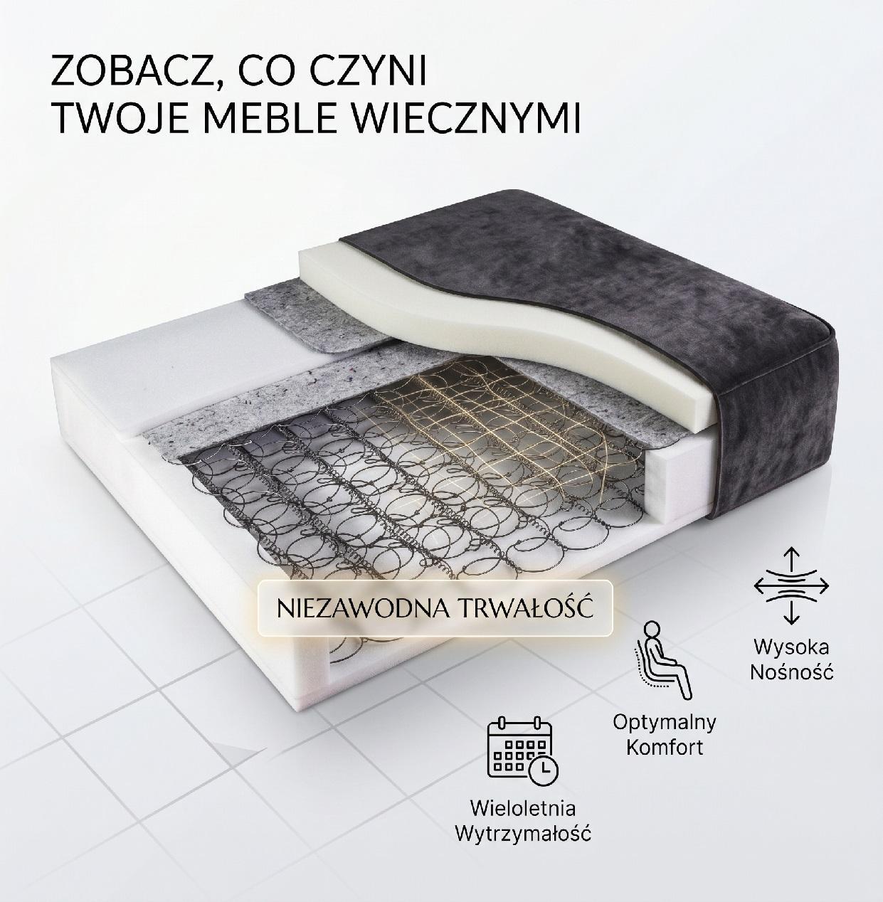 Duży Narożnik OMEGA Prawy Rozkładany Funkcja Spania 284 cm Śmietanka - zdjęcie 5