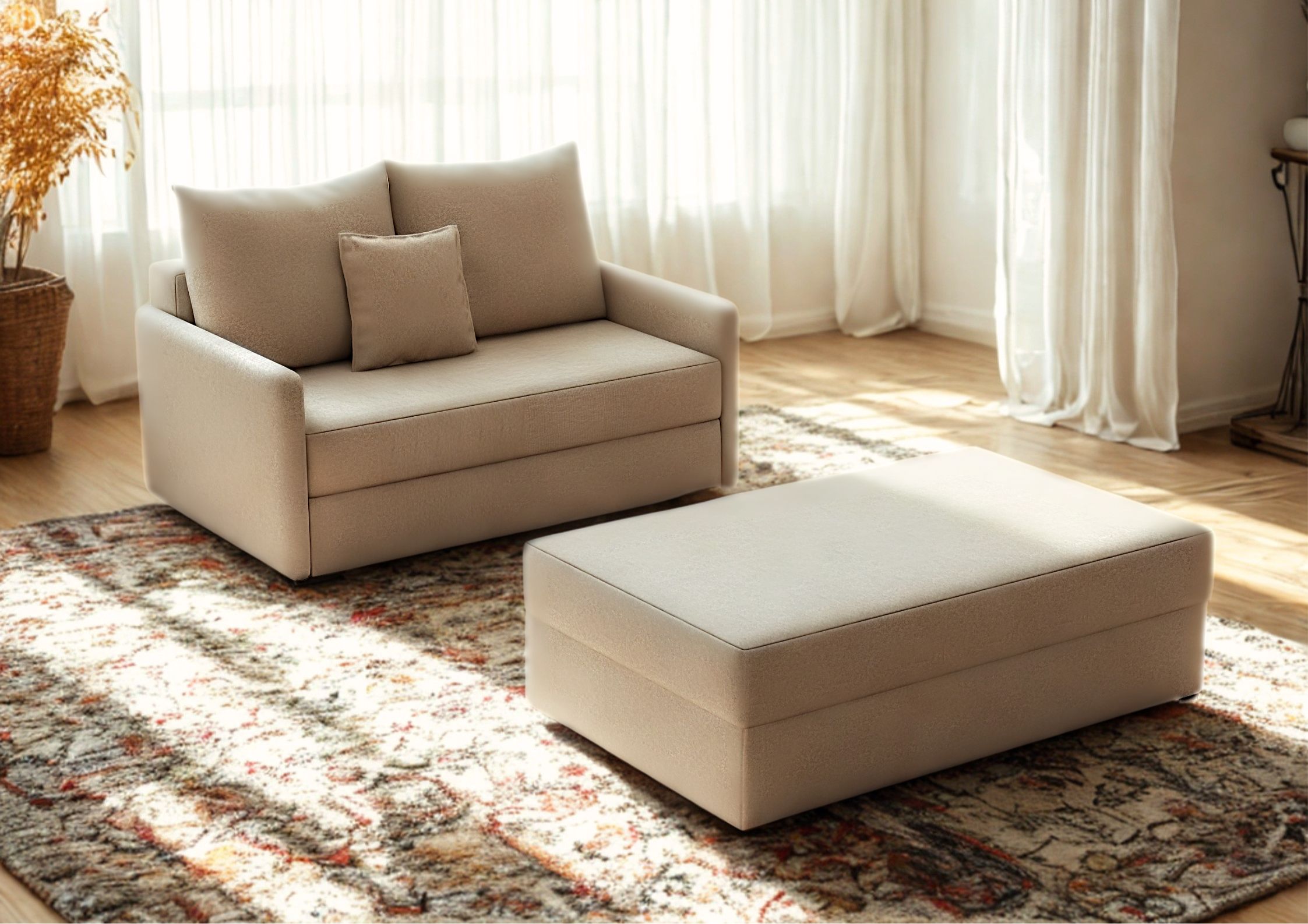 Mała sofa z funkcją spania zestaw z pufą Arkadia Mała sofa z funkcją spania zestaw z pufą Arkadia